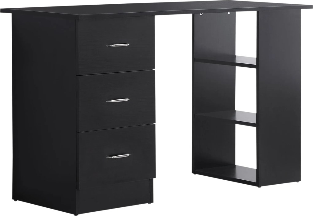 HOMCOM Tárolós Íróasztal, Számítógép Asztal 120 x 50 cm, Számítógép Íróasztal Polcokkal és Fiókokkal, Kis Terekhez, Hálószobába, Fekete | Aosom