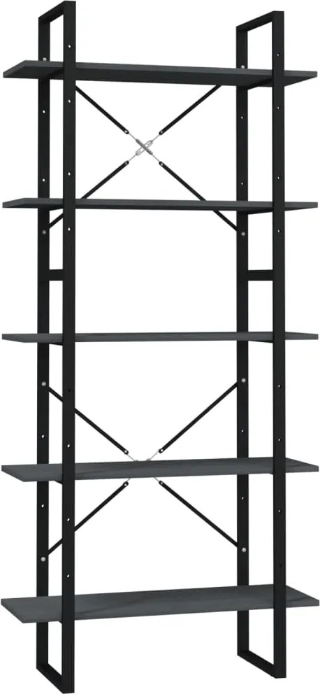 vidaXL ötszintes szürke fenyőfa könyvszekrény 80 x 30 x 175 cm