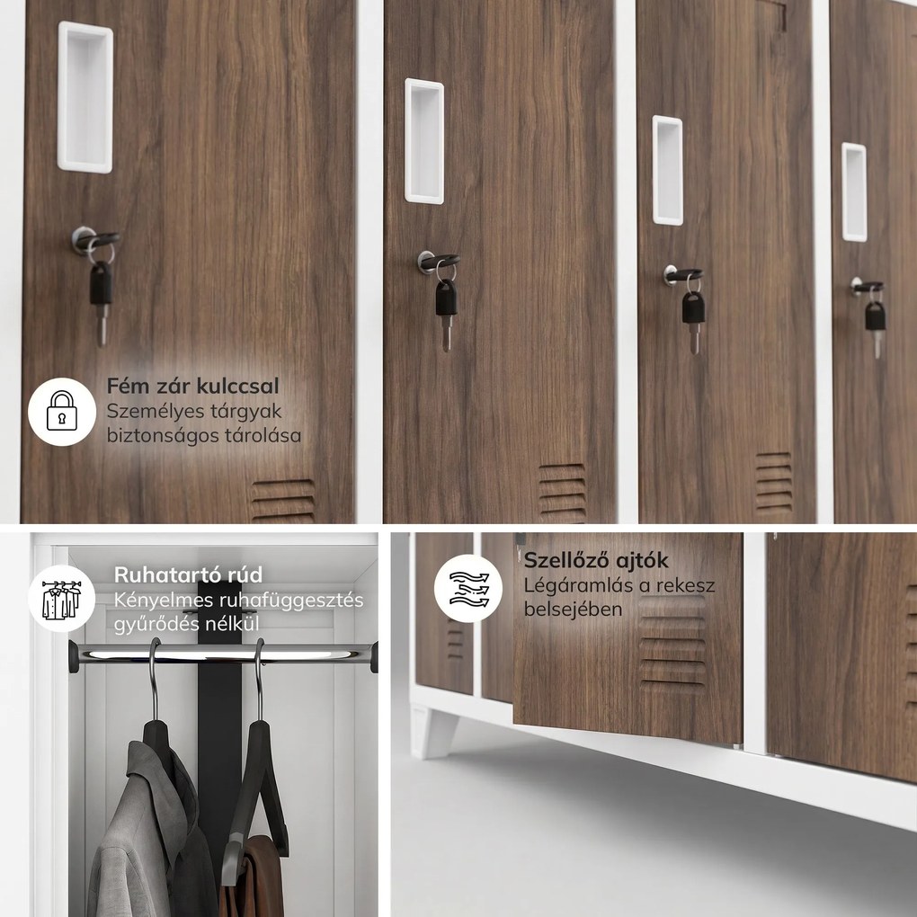 Munkavédelmi öltözőszekrény, 10 ajtós, fehér/dió, 1360x1720x450 mm: BARTEK Eco Design