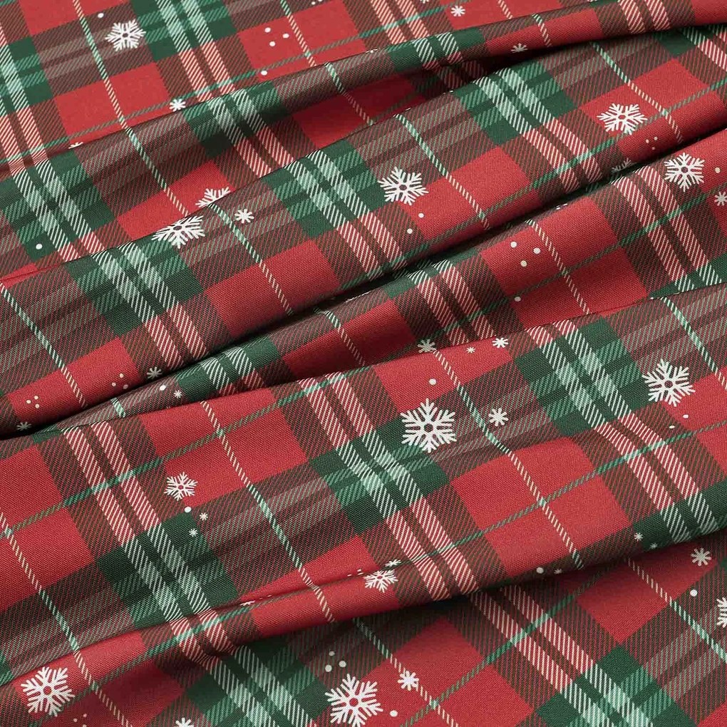 Goldea karácsonyi kör alakú teflonos terítő - piros kockás hópelyhekkel Ø 110 cm