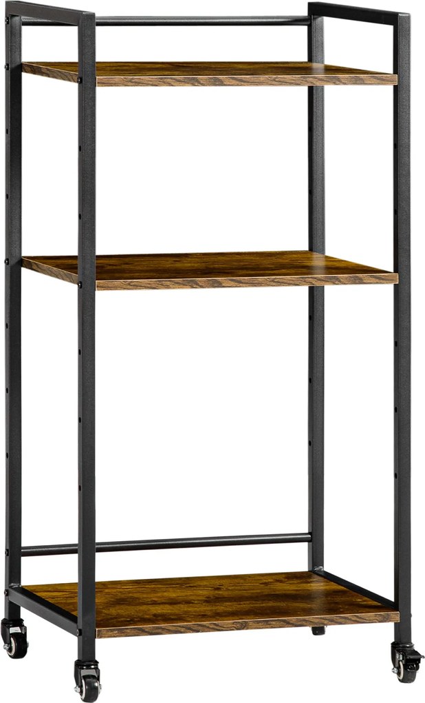 HOMCOM 3-szintes Állítható Tárolókocsi Nyomtató Tartó Kerekekkel Irodához, Konyhához, Hálószobához - 50x35x100 cm Rusztikus Barna | Aosom