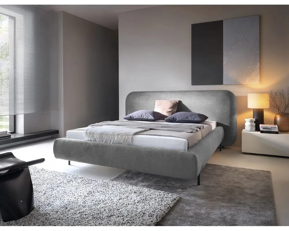 Szürke kárpitozott ágyneműtartós franciaágy ágyráccsal 160x200 cm Pointt – ELTAP