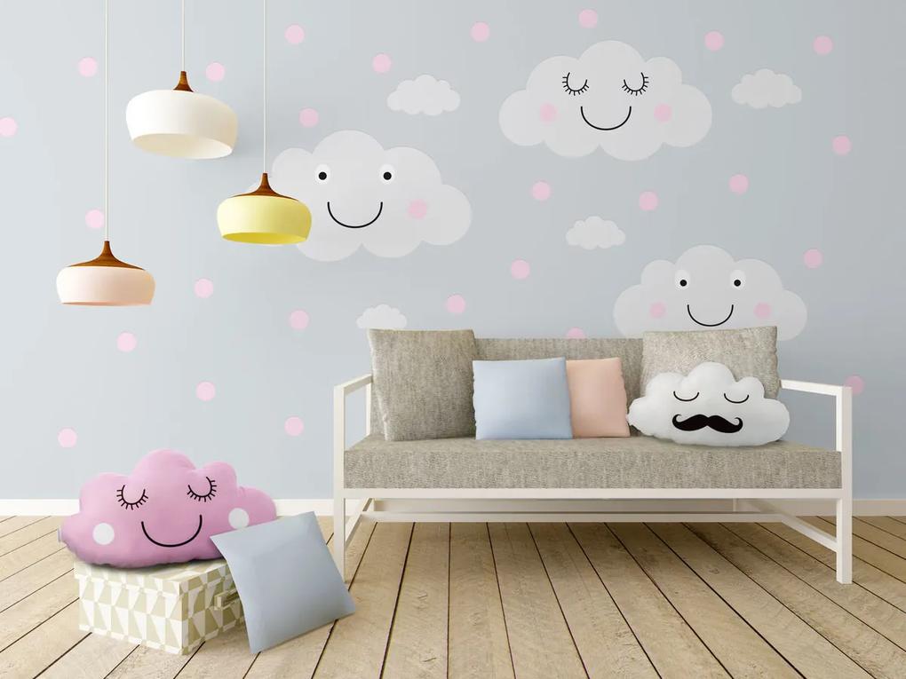 Faldekoráció - vidám felhők + rózsaszín pöttyök Clouds Dots