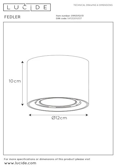 Lucide 09921/12/31 - LED Dimmelhető spotlámpa FEDLER 1xGU10/12W/230V fehér
