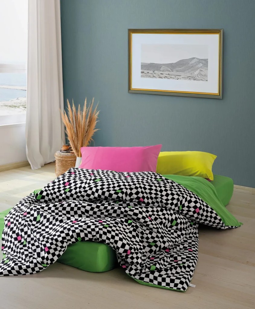 Dazzle Ranforce dupla ágyneműhuzat garnitúra feszített lepedővel 160 × 200+30 cm, zöld