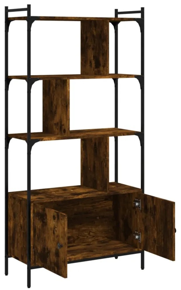 füstös tölgy szerelt fa könyvespolc ajtókkal 76,5x30x154,5 cm