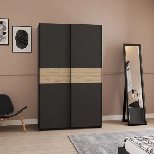 BERNO ruhásszekrény, 120 cm | Antracit + hickory tölgy