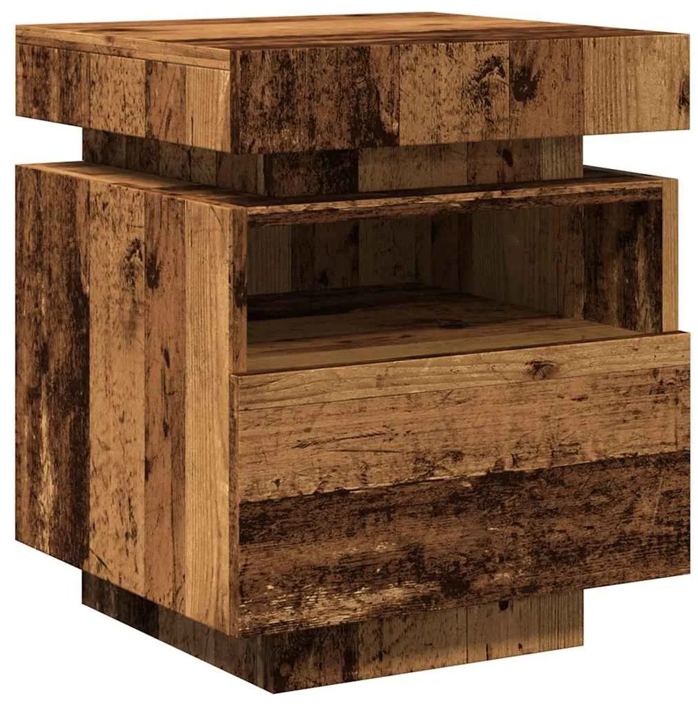 2 db antik fa színű éjjeliszekrény LED-fényekkel 40x39x48,5 cm