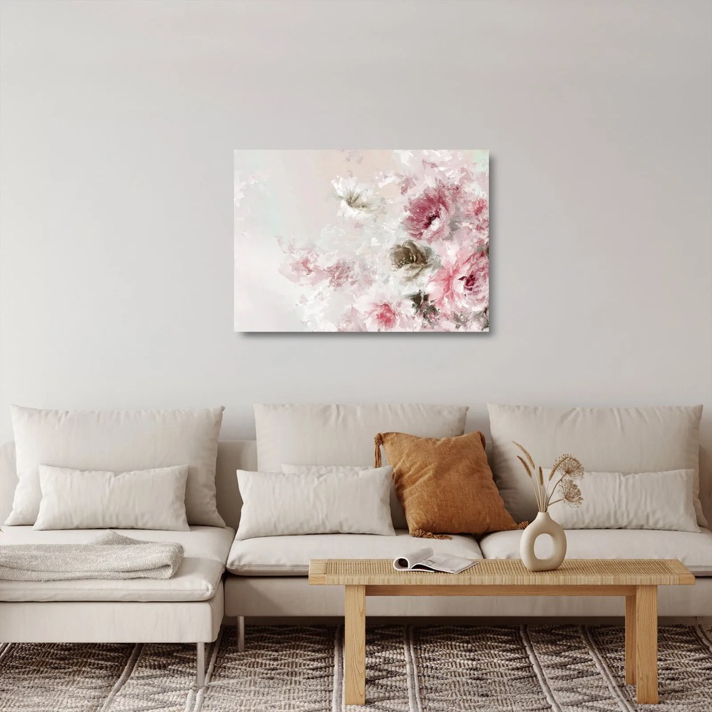 Üveg kép - Festés rózsaszín virágok (70x50 cm)