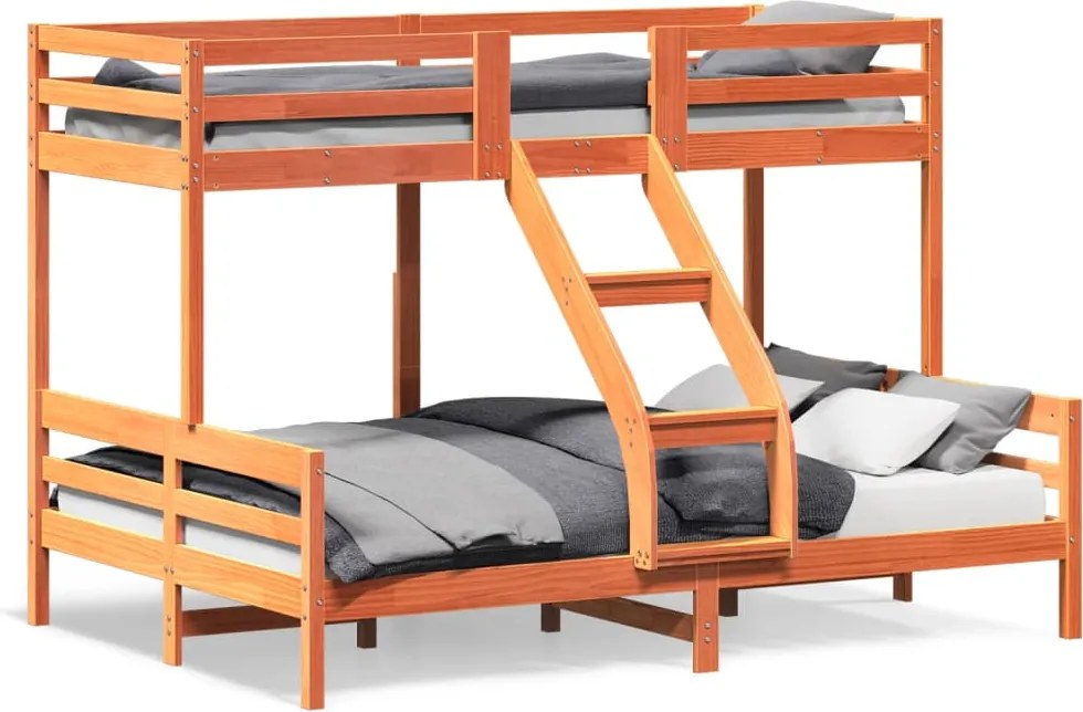 vidaXL viaszbarna tömör fenyőfa emeletes ágy 90 x 200/140 x 200 cm