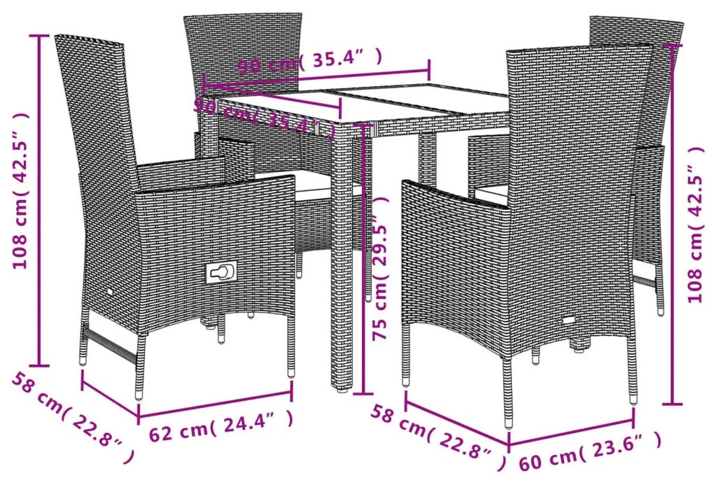 5 részes bézs polyrattan kerti étkezőgarnitúra párnákkal