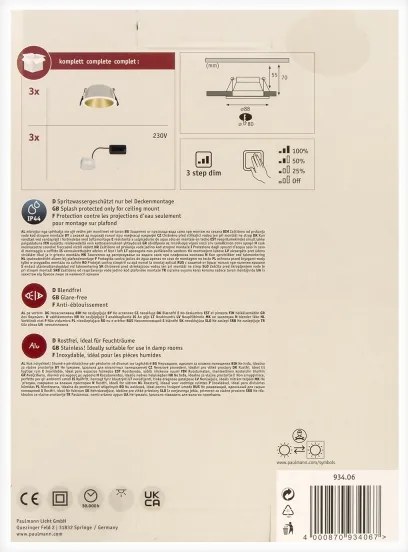 Paulmann 93406 - KÉSZLET 3xLED/6,5W IP44 Dimmelhető fürdőszobai lámpa COLE 230V