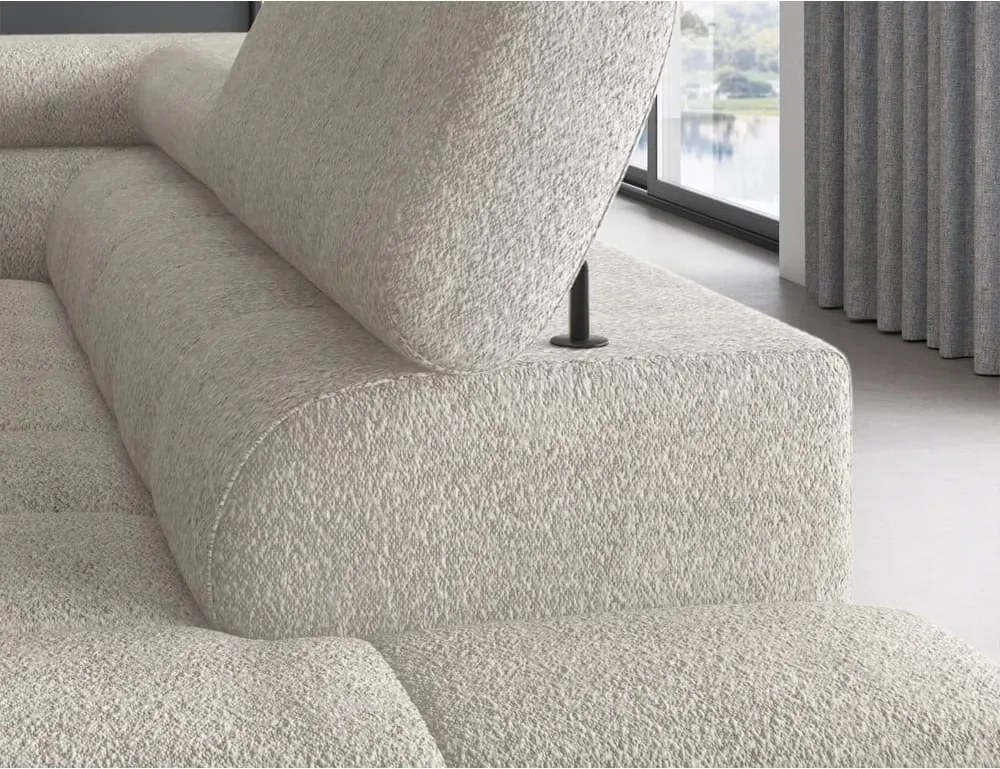 Krémszínű buklé kinyitható-tárolóhelyes sarokkanapé (jobb oldali-L alakú) Ferucce – ELTAP