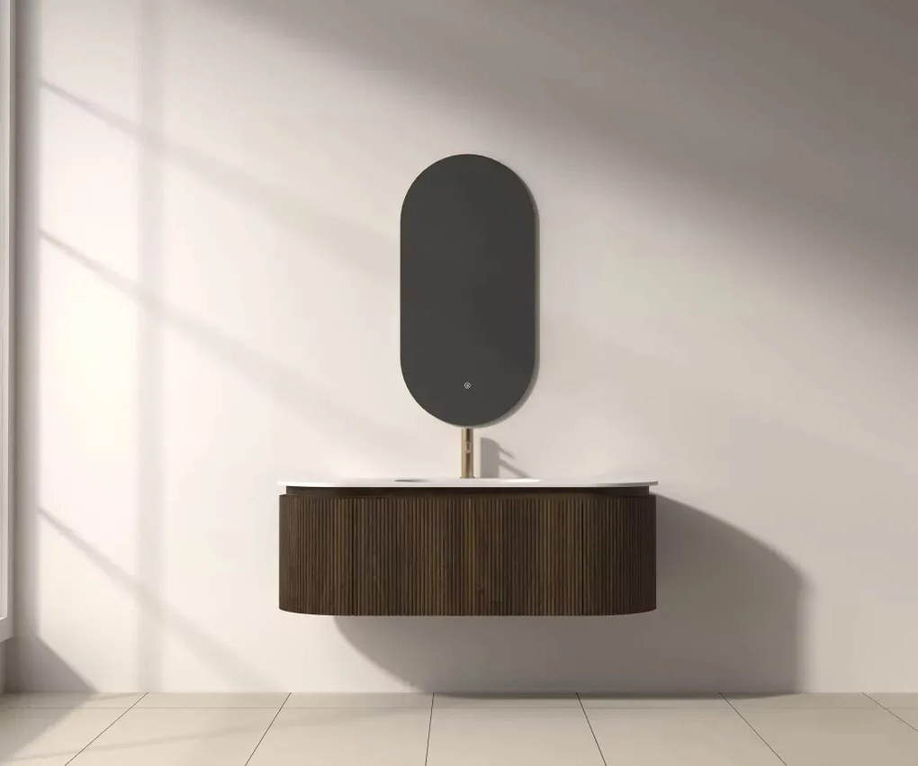 AREZZO design SELINA 120 cm-es ovális alsószekrény solid surface mosdóval, dió