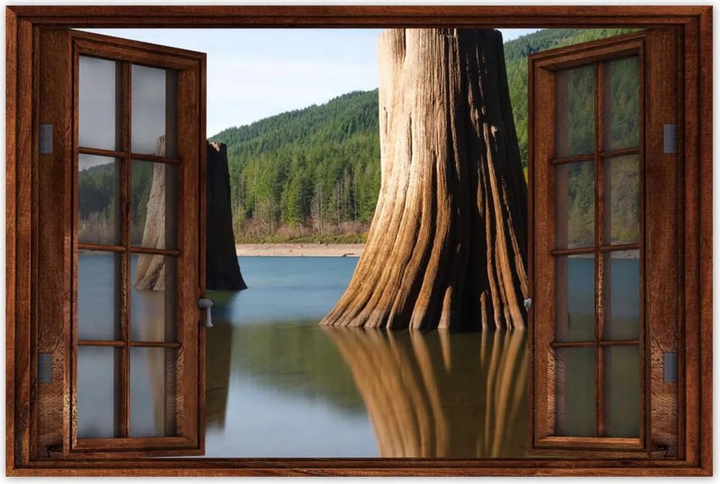 Poszterek 60x40 Fatörzsek a folyóban Hegyek