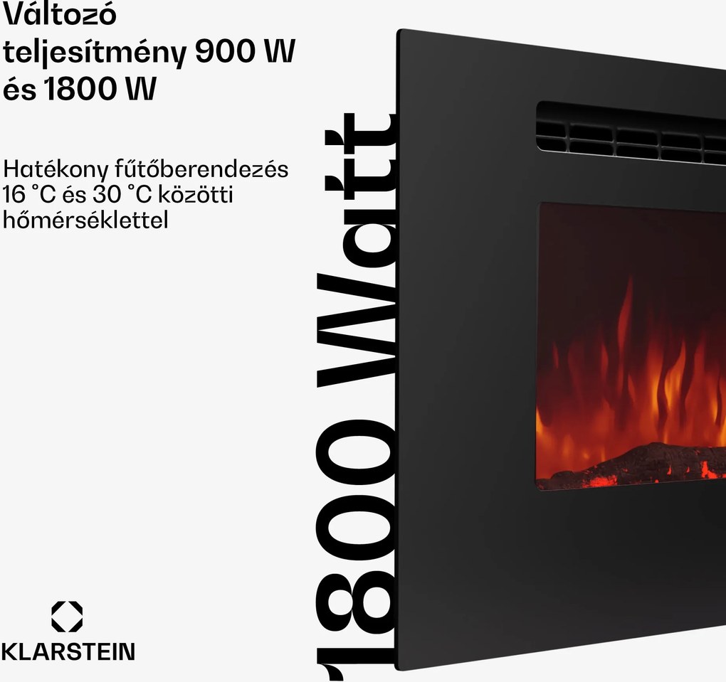 Klarstein Galeras 152, elektromos fali kandalló, 1800 W, LED
