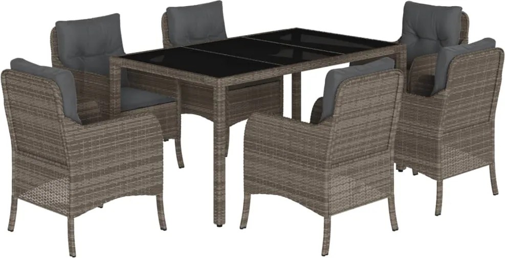 vidaXL 7 részes szürke polyrattan kerti étkezőgarnitúra párnával