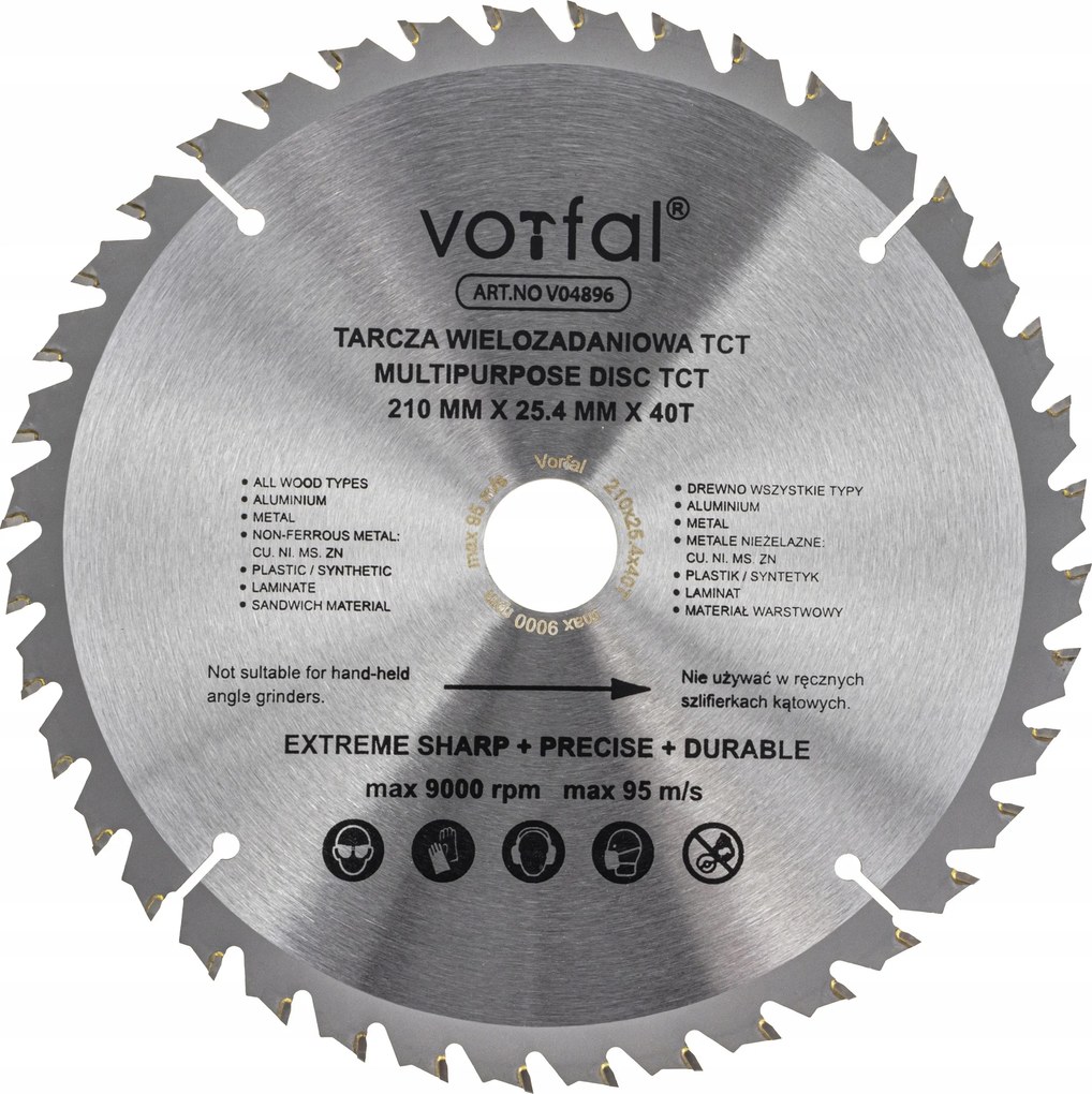 Vágótárcsa Többcélú Fűrész Tct 210X25,4X40T Fém Fa Kompozit