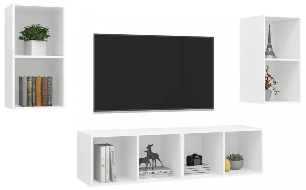 4 db fehér szerelt fa falra szerelhető TV-szekrény