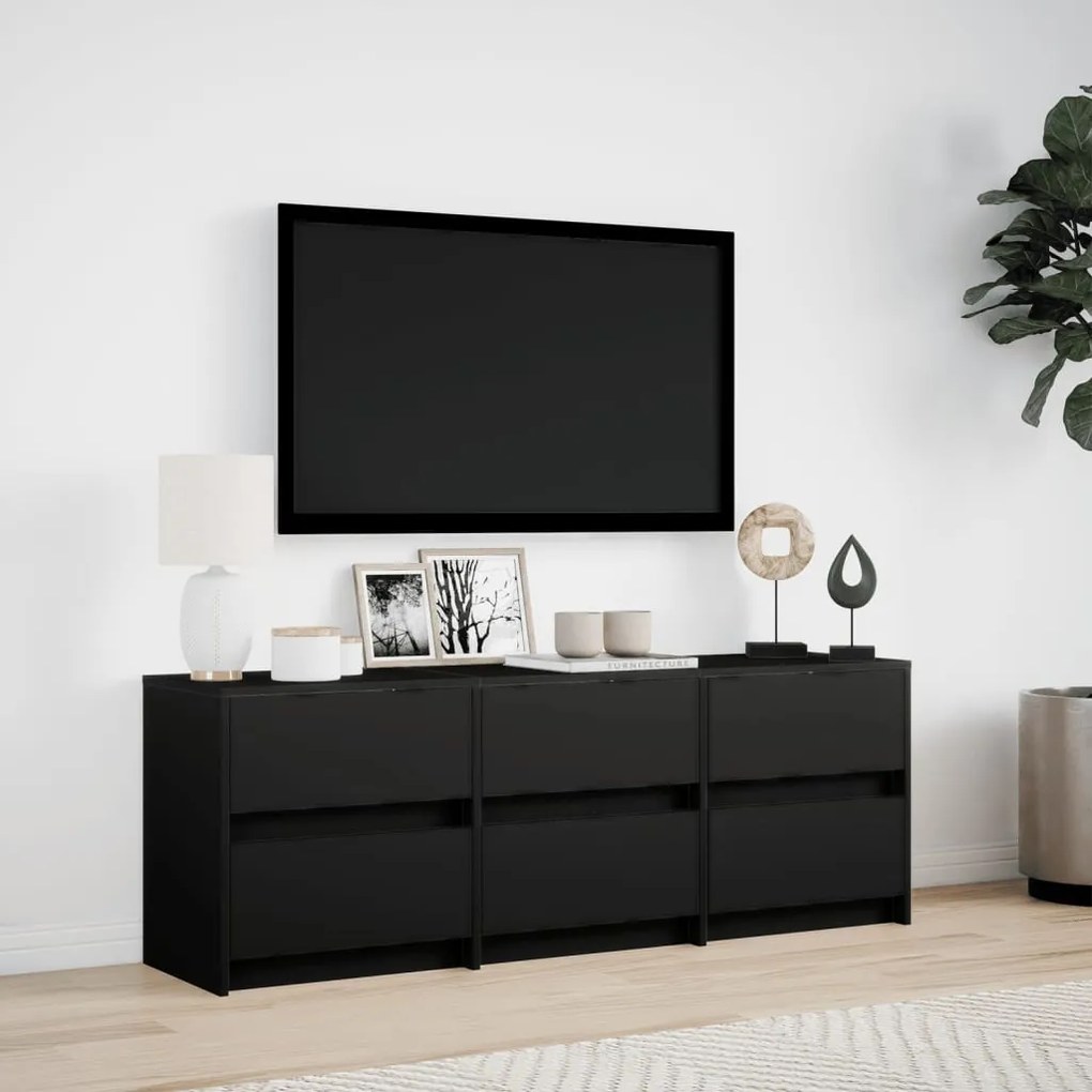 fekete szerelt fa TV-szekrény LED-ekkel 140 x 34 x 50 cm