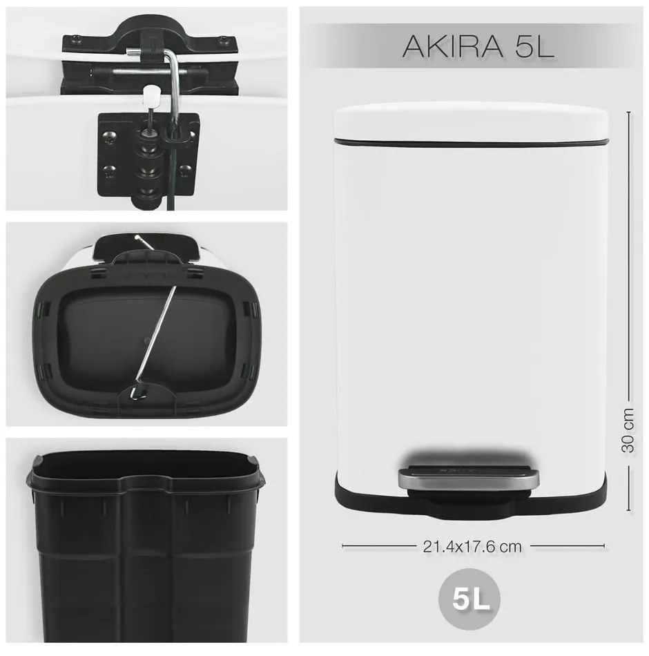 Matt fehér acél pedálos szemetes 5 l Akira – Spirella