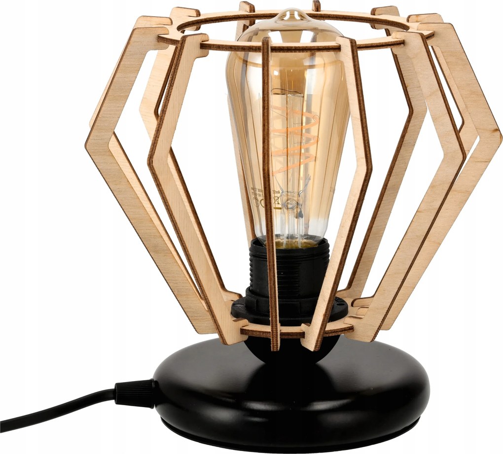 LED-es éjjeli lámpa Asztali lámpa Fekete 1xE27 1,5m Nappaliba Fa