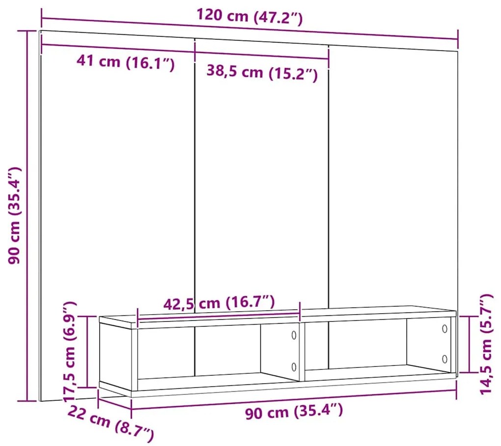 Fali TV Szekrény kézműves tölgy 120 x 23.5 x 90 cm Faanyag