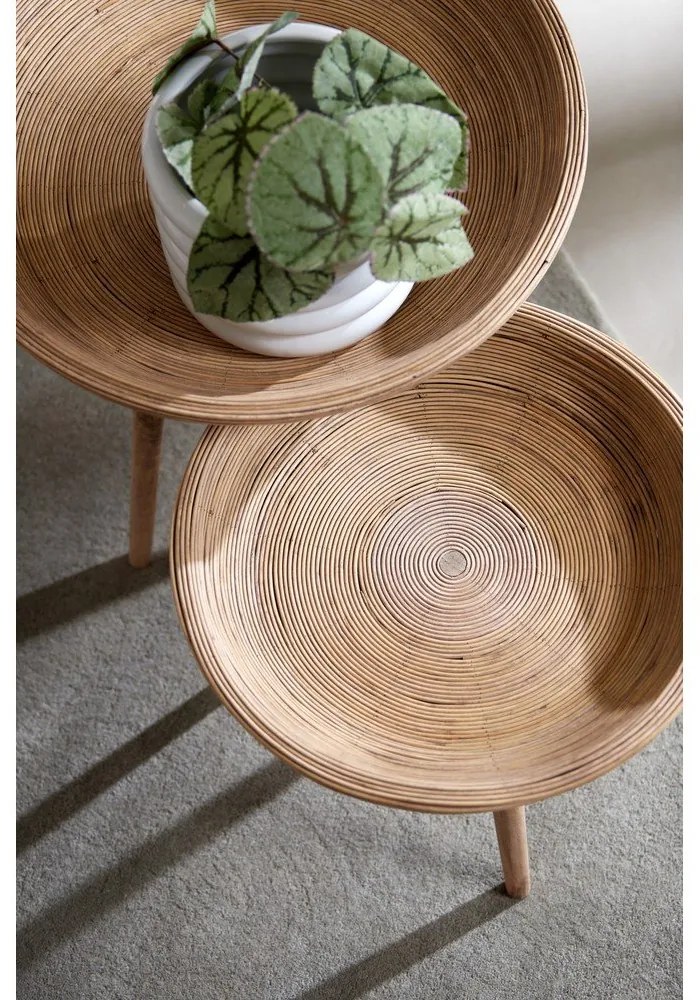 Rattan kerek tárolóasztal szett 2 db-os ø 56 cm Colon – Light &amp; Living