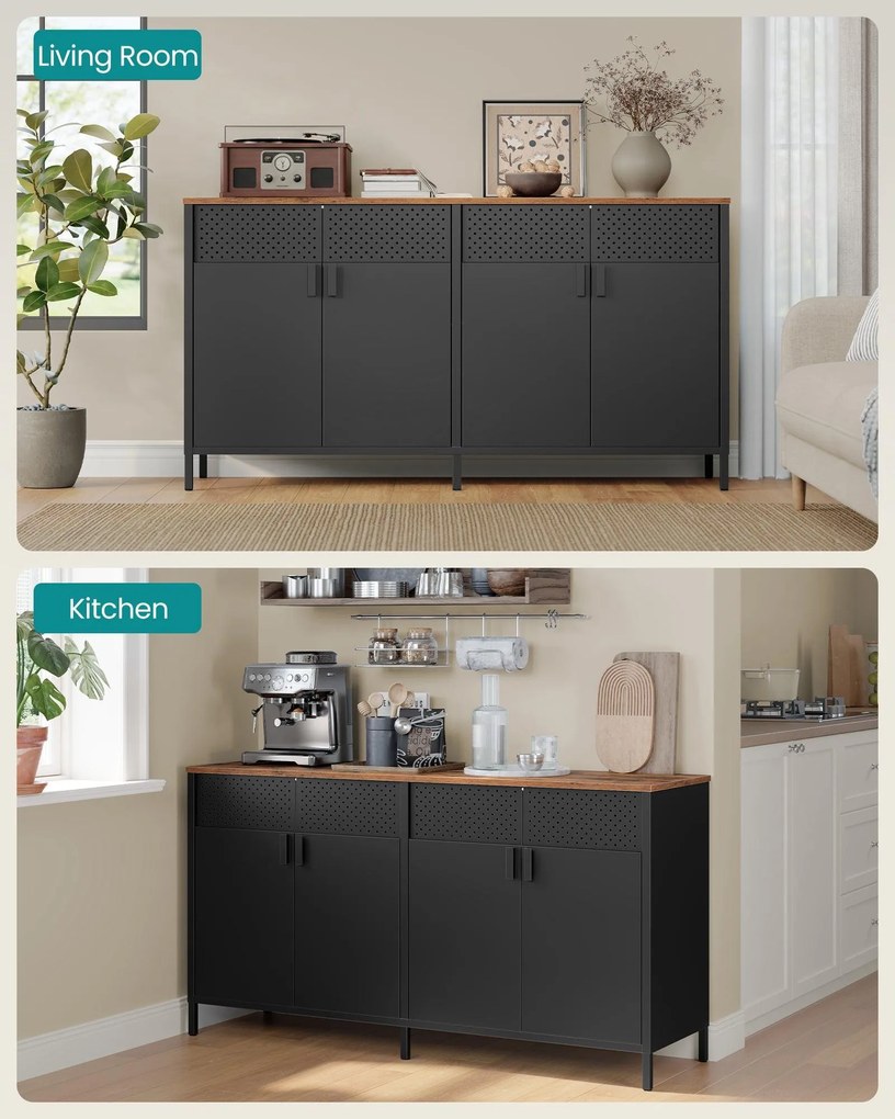 Fém tárolószekrény, 4 ajtós, mágneses záródás, rusztikus barna-fekete