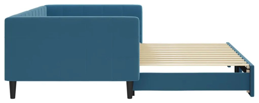 kék kihúzható bársony heverő 100 x 200 cm