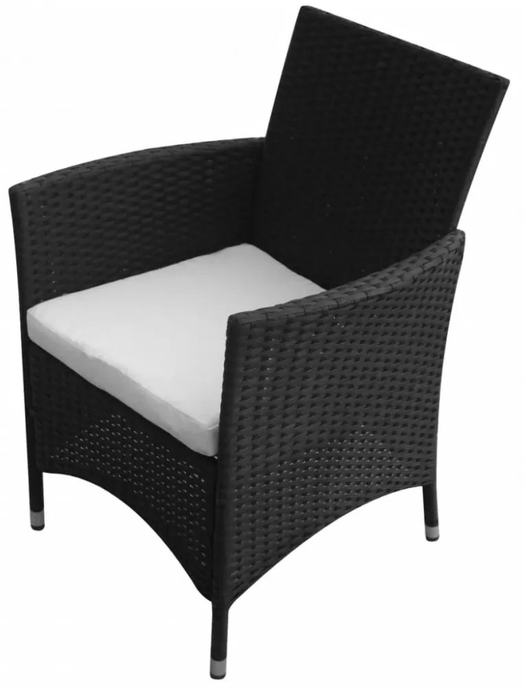 7-részes fekete polyrattan kültéri étkezőszett párnákkal