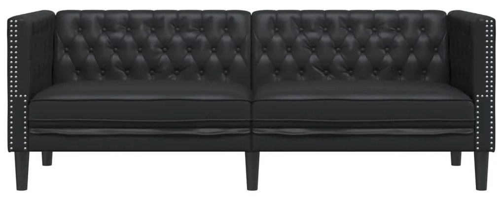3 személyes fekete műbőr Chesterfield kanapé