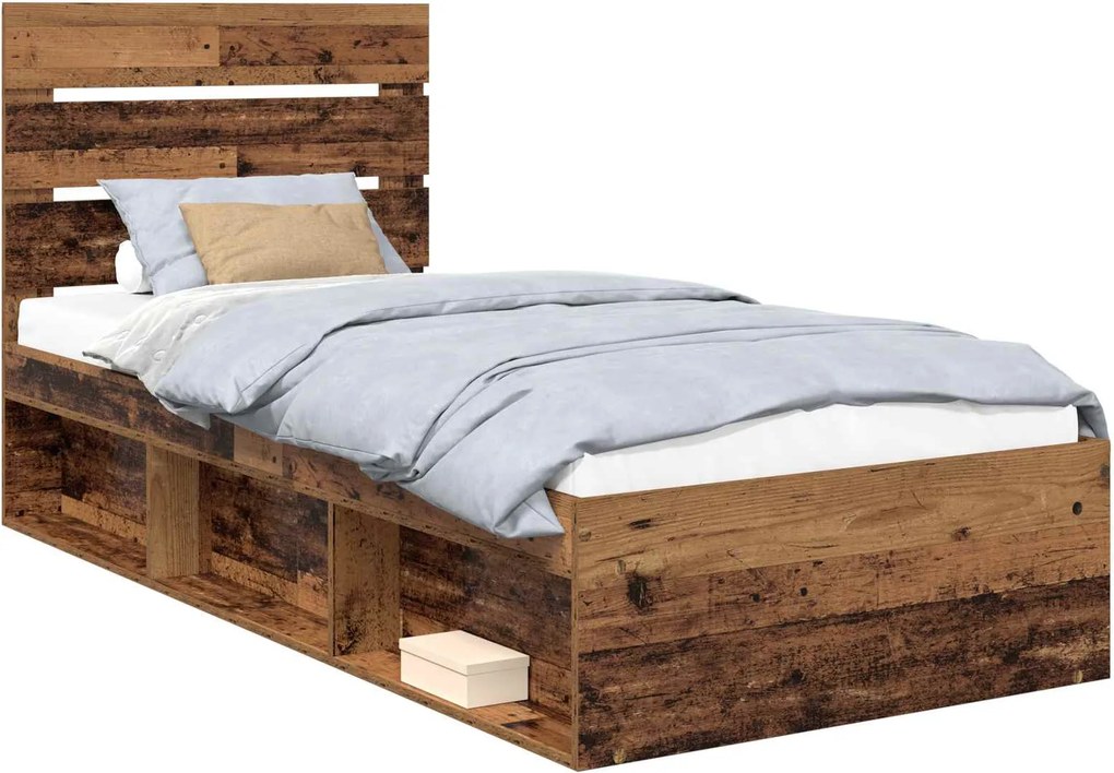 vidaXL Ágykeret fejtámlával Öreg fa 100 x 200 cm Tömör fenyőfa