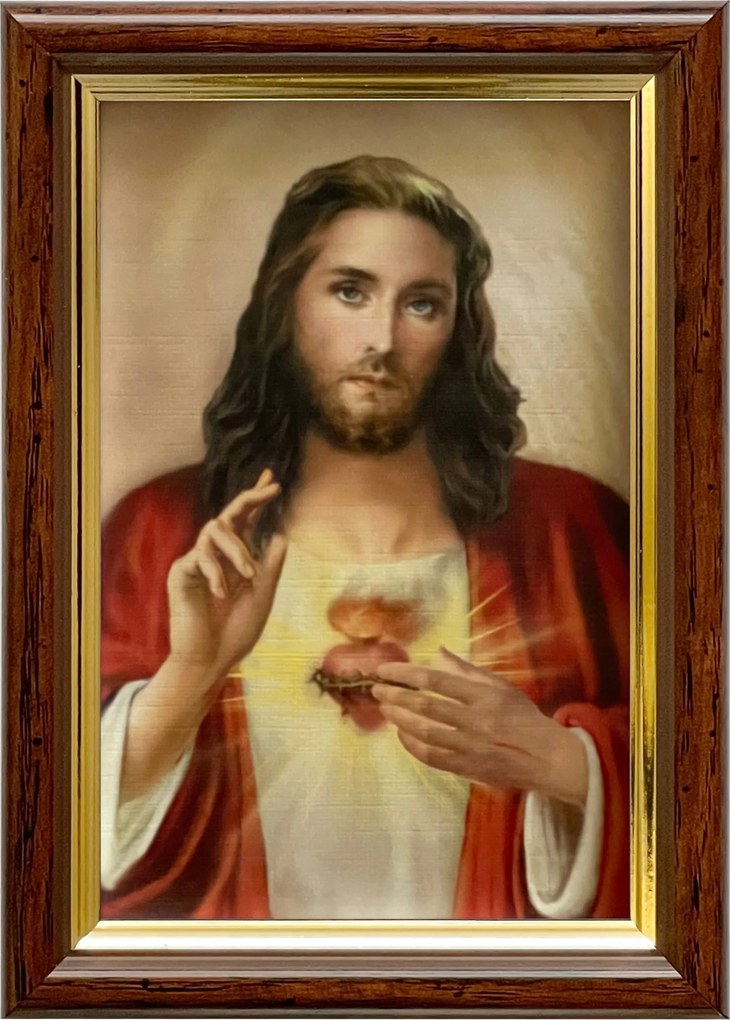Vászonkép 18x13 Jézus Krisztus Jézus Szíve Barna Arany Fa Keret