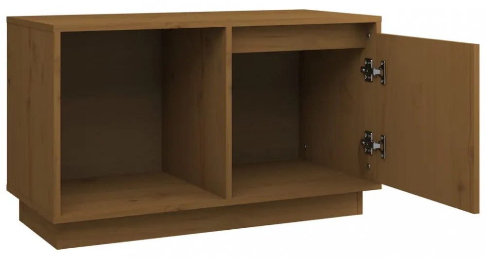 mézbarna tömör fenyőfa TV-szekrény 74x35x44 cm