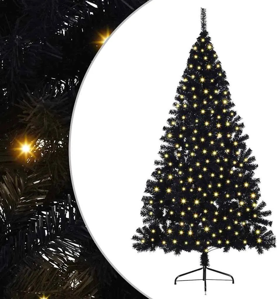 vidaXL Mesterséges, előre világított karácsonyi fa Fekete 180 cm PVC