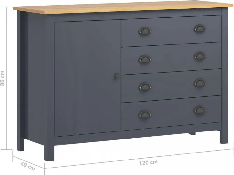 Hill range szürke tömör fenyőfa komód 120 x 40 x 80 cm
