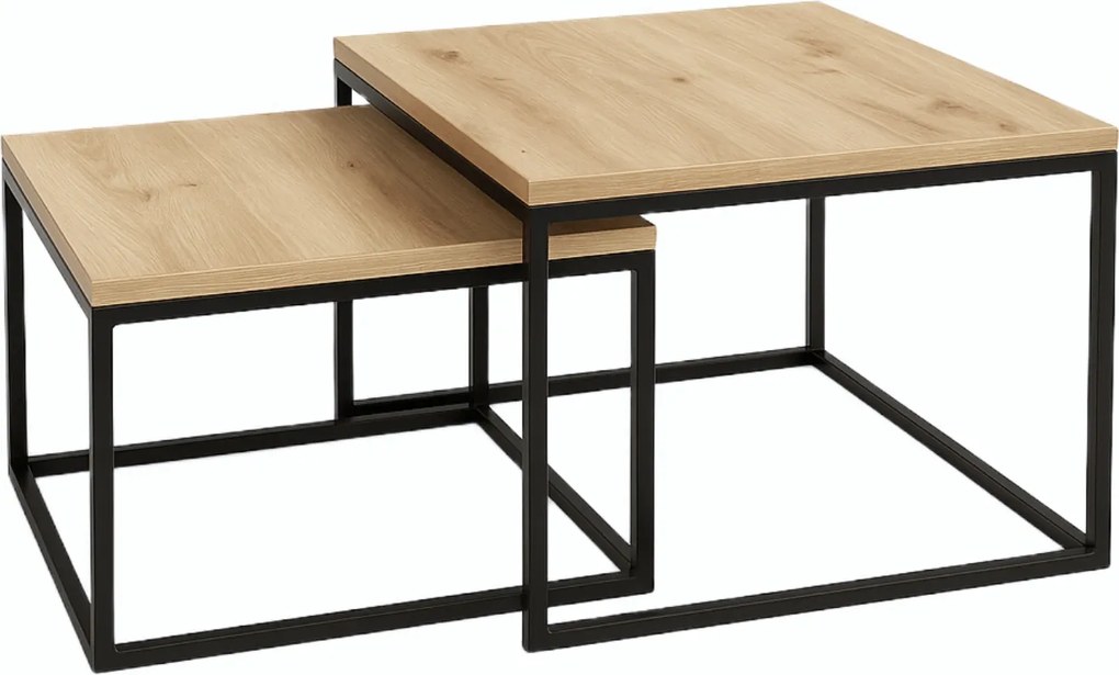 Modern Dohányzóasztalok 2in1 Cube Fekete Loft Minimalizmus Tölgy Artisan 2db