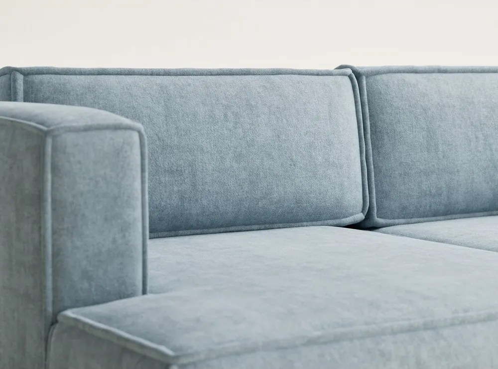 Világoskék zsenília kinyitható-tárolóhelyes sarokkanapé (bal oldali-heverő résszel) Velto – Maison de Rêve