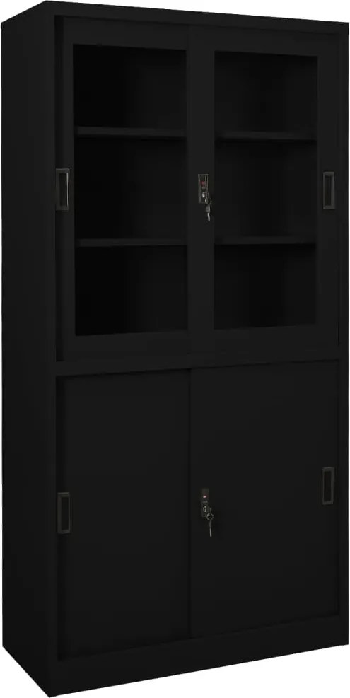 vidaXL fekete acél tolóajtós irodai szekrény 90 x 40 x 180 cm