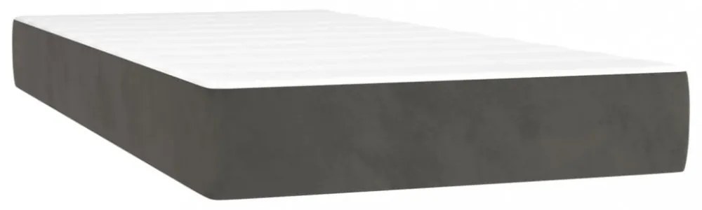 sötétszürke bársony rugós és LED-es ágy matraccal 90x200 cm