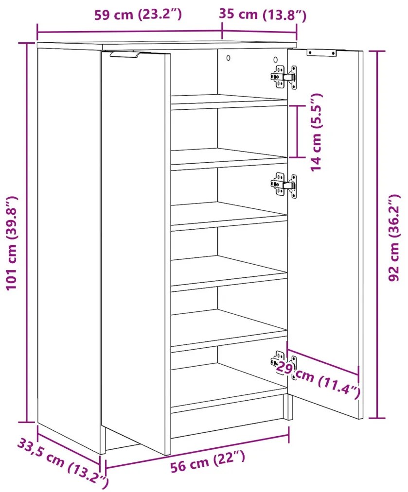 Cipőszekrény Fekete Tölgy 59x35x100 cm Műanyag