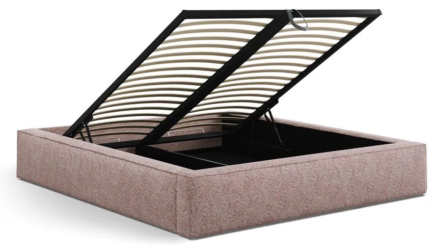 Világos rózsaszín kárpitozott ágyneműtartós franciaágy ágyráccsal 180x200 cm Simon – Micadoni