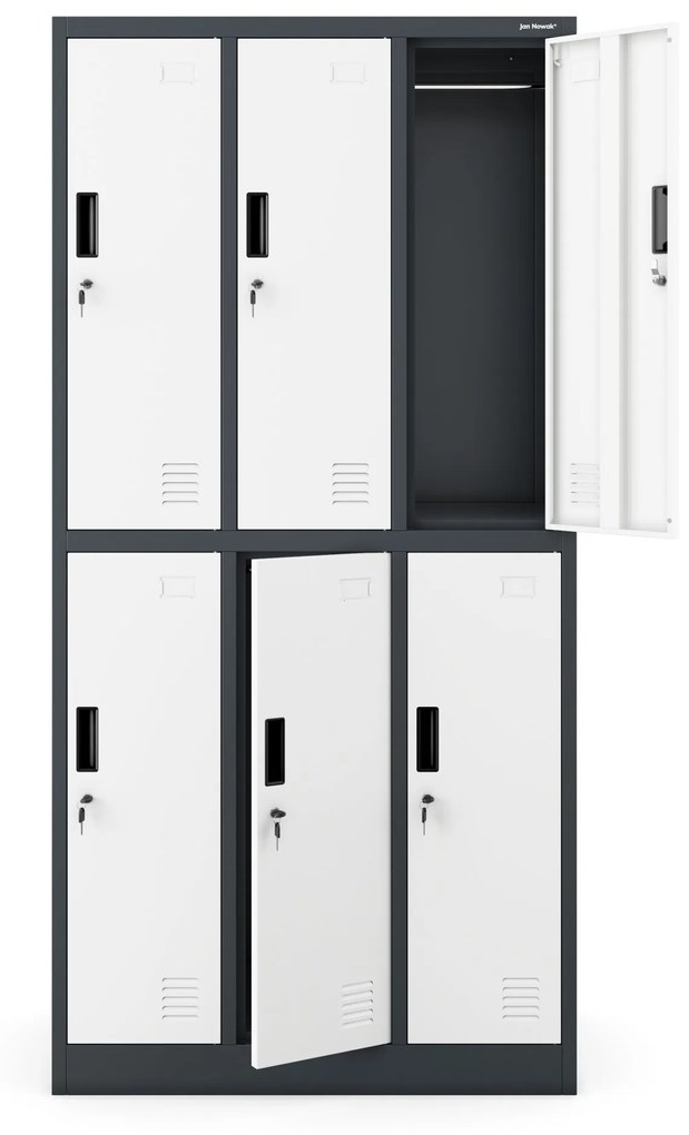 Fém öltözőszekrény 6 rekeszes IGOR, 900 x 1850 x 450 mm, antracit-fehér