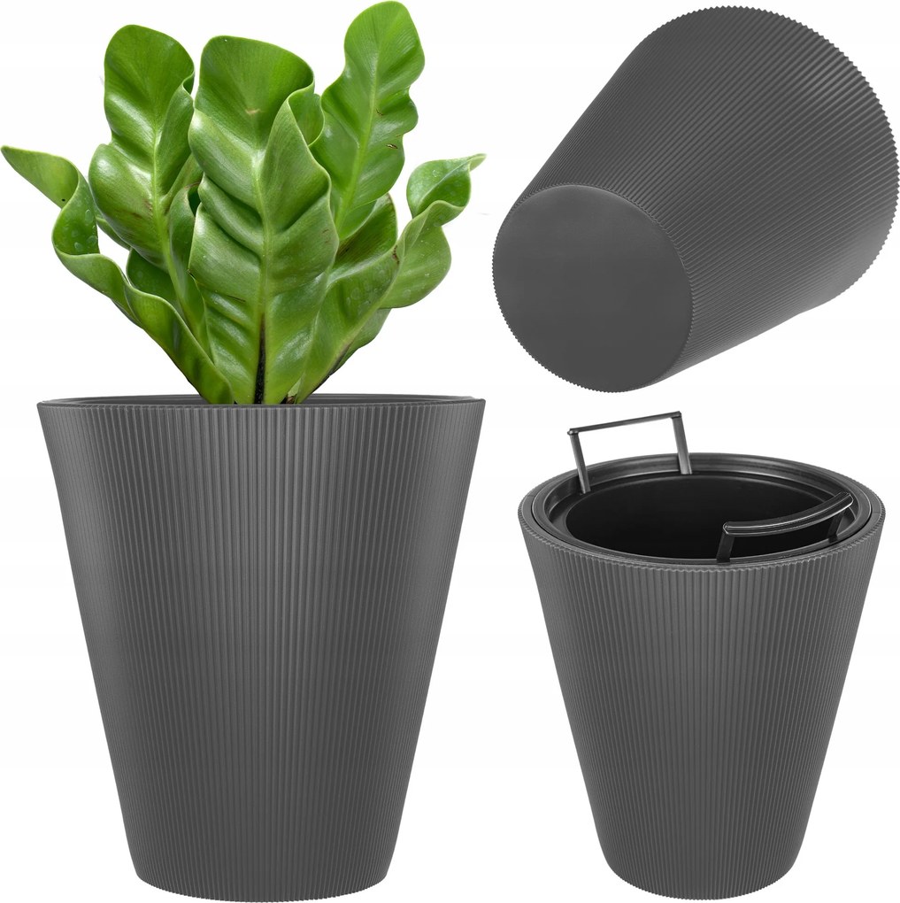 Virágtartó 29,5 cm Fedő Virágbetét Műanyag Kerek Antracit