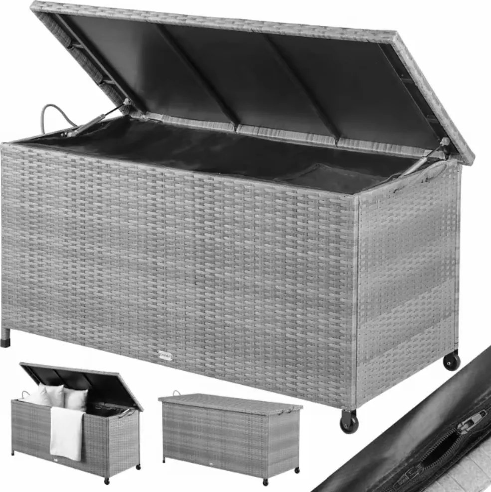 RICCO polyrattan tárolódoboz, 270L, 117x53x60cm, szürke Casaria