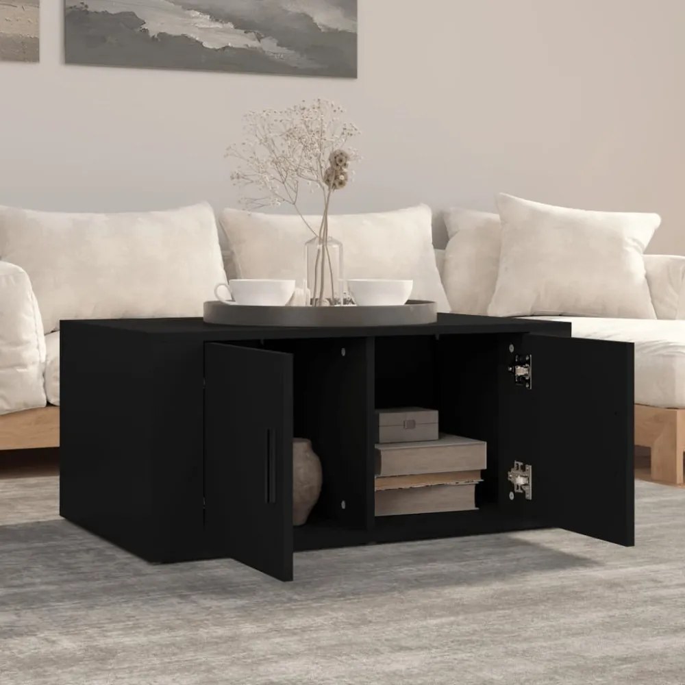 fekete szerelt fa dohányzóasztal 80 x 50 x 36 cm