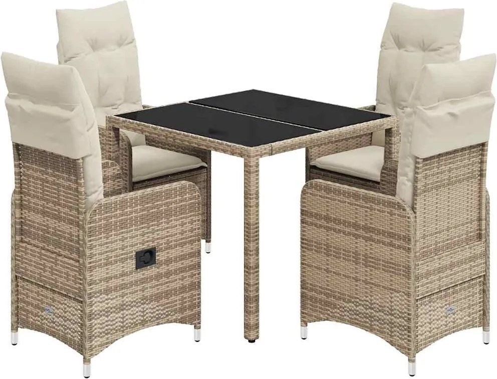 vidaXL 5 részes bézs polyrattan kerti bisztrógarnitúra párnákkal