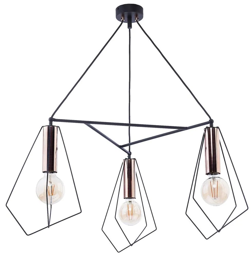 Jupiter 1666 - Csillár zsinóron KAIR 3xE27/60W/230V fekete/réz