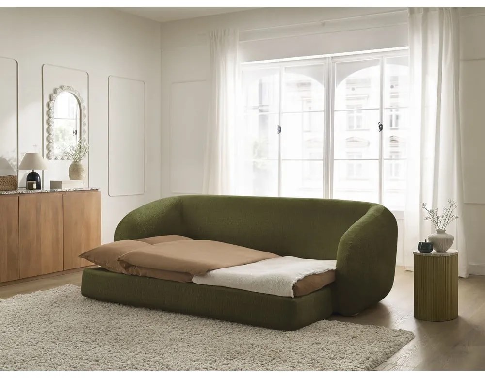 Zöld zsenília kinyitható kanapé 228 cm Neyo – Bobochic Paris